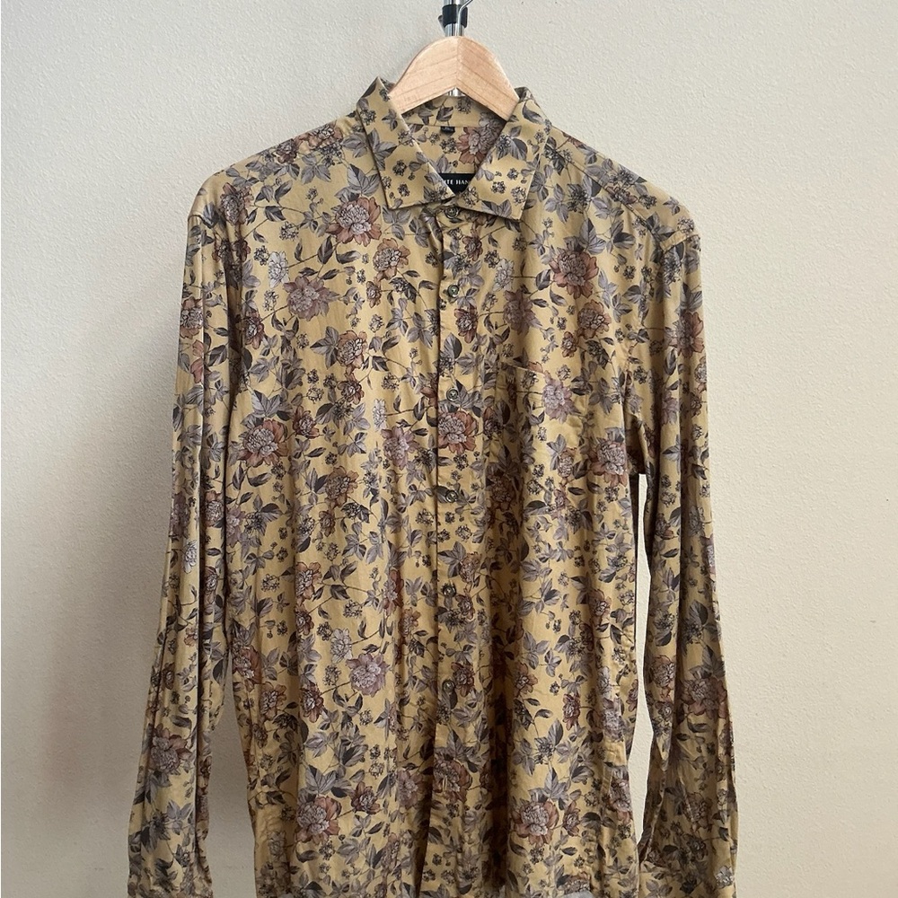 Men's Floral Print Casual Shirt - Beige and Brown